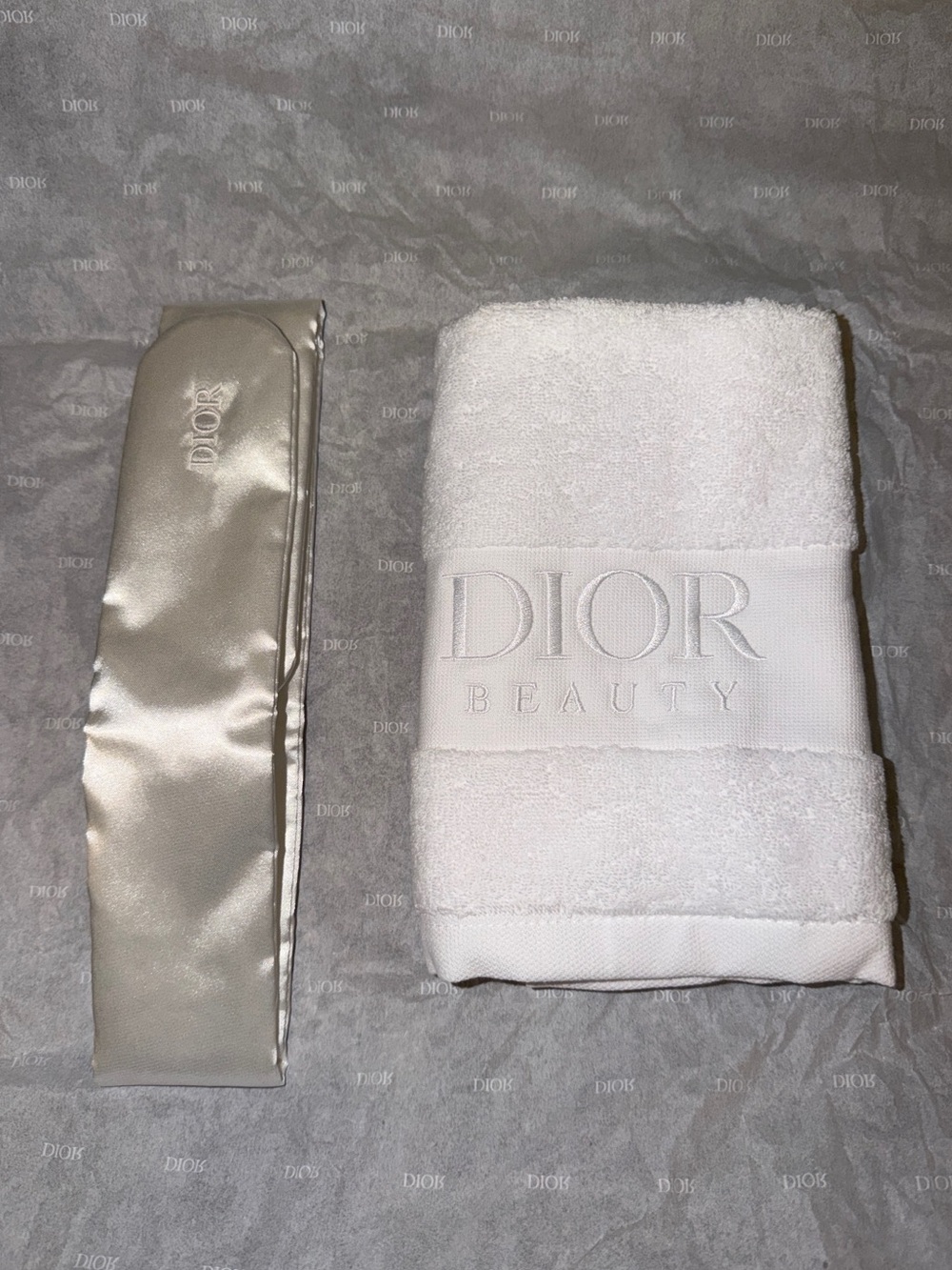 Dior White Embroidered Beauty Towel with Satin Headband
